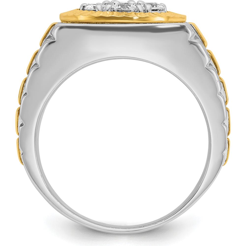 14K Two-Tone Men's Polished Satin and Textured Diamond Ring with 1 Carat Total Weight - 7 Round Diamonds by IBGoodman