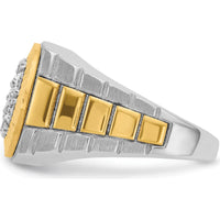 14K Two-Tone Men's Polished Satin and Textured Diamond Ring with 1 Carat Total Weight - 7 Round Diamonds by IBGoodman