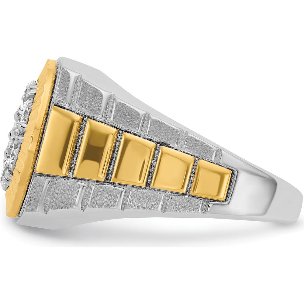14K Two-Tone Men's Polished Satin and Textured Diamond Ring with 1 Carat Total Weight - 7 Round Diamonds by IBGoodman