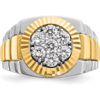 14K Two-Tone Men's Polished Satin and Textured Diamond Ring with 1 Carat Total Weight - 7 Round Diamonds by IBGoodman