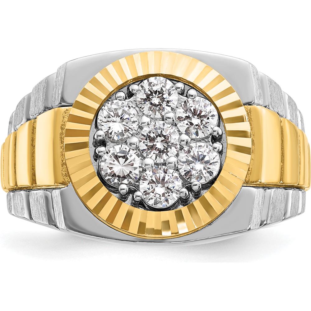 14K Two-Tone Men's Polished Satin and Textured Diamond Ring with 1 Carat Total Weight - 7 Round Diamonds by IBGoodman