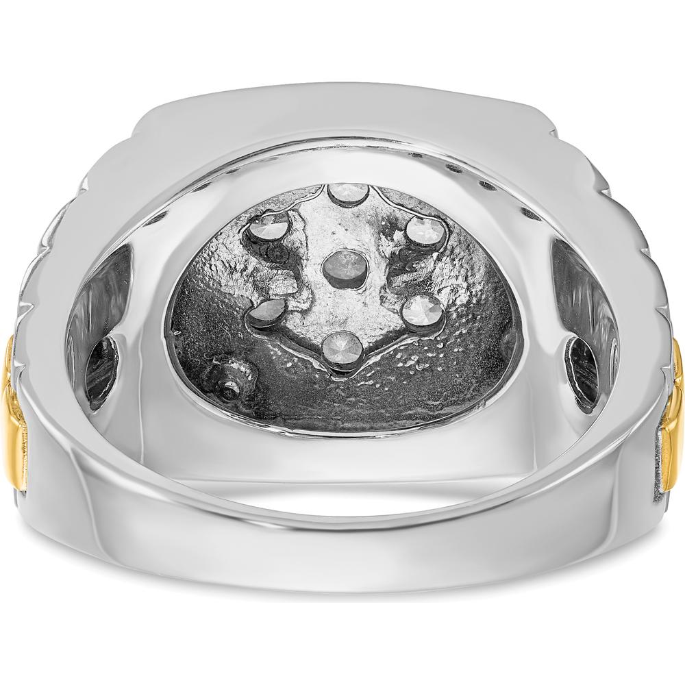 14K Two-Tone Men's Polished Satin and Textured Diamond Ring with 1 Carat Total Weight - 7 Round Diamonds by IBGoodman