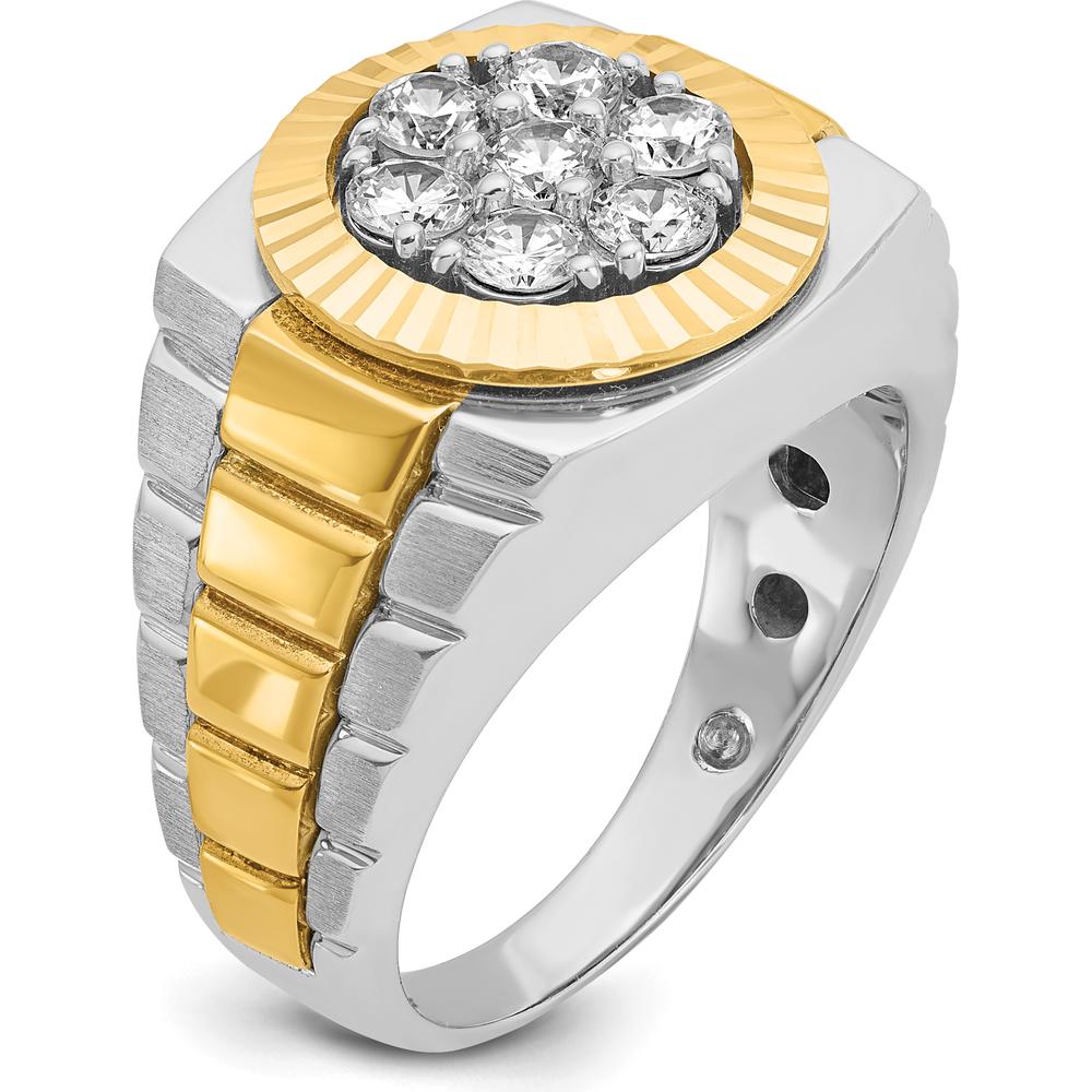 14K Two-Tone Men's Polished Satin and Textured Diamond Ring with 1 Carat Total Weight - 7 Round Diamonds by IBGoodman