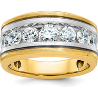 14K Two-Tone Men's Polished Satin Band with 7 Round Diamonds - 1.05 Carats Total Diamond Weight by Oro Pregiato