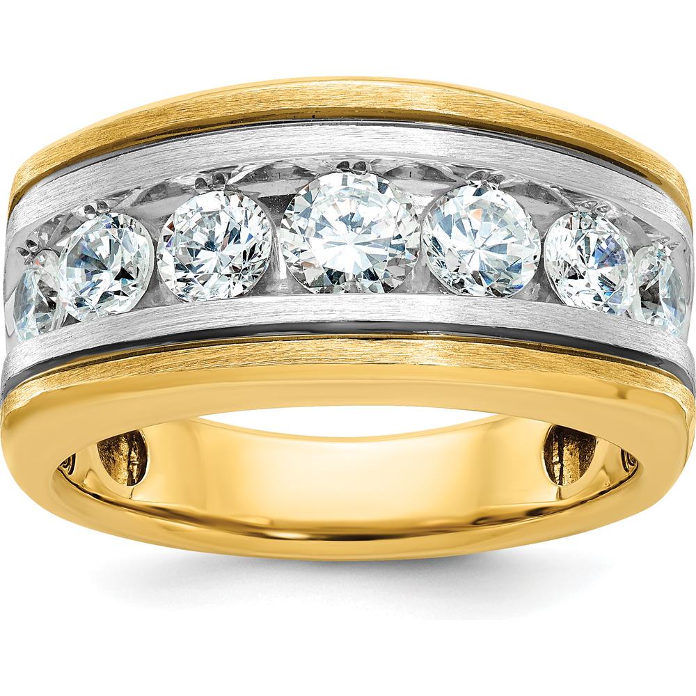 14K Two-Tone Men's Polished Satin Band with 7 Round Diamonds - 1.05 Carats Total Diamond Weight by Oro Pregiato