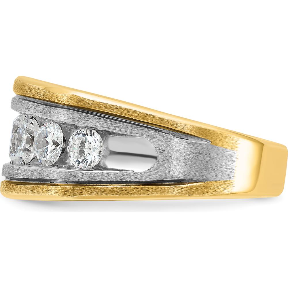 14K Two-Tone Men's Polished Satin Band with 7 Round Diamonds - 1.05 Carats Total Diamond Weight by Oro Pregiato