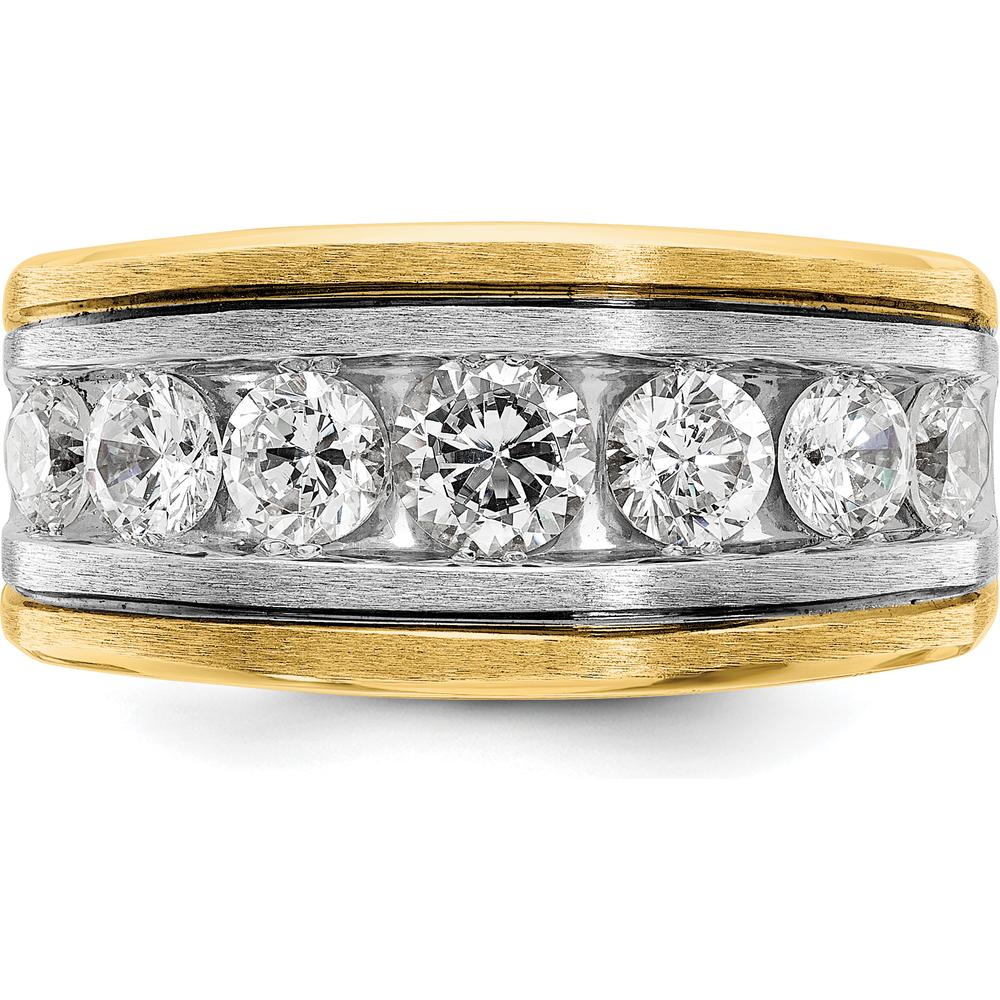 14K Two-Tone Men's Polished Satin Band with 7 Round Diamonds - 1.05 Carats Total Diamond Weight by Oro Pregiato