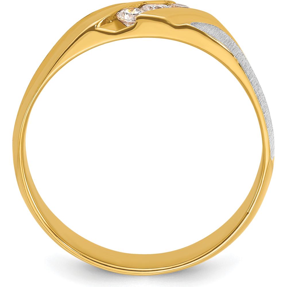 14K Two-Tone Men's Polished Satin Grooved 3-Stone Diamond Ring - 0.09 Carats Total Diamond Weight by IBGoodman