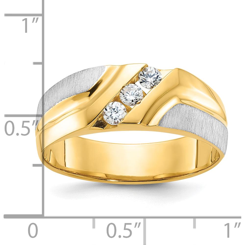 14K Two-Tone Men's Polished Satin Grooved 3-Stone Diamond Ring - 0.09 Carats Total Diamond Weight by IBGoodman