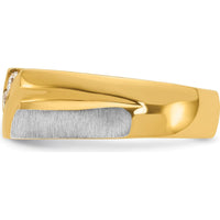 14K Two-Tone Men's Polished Satin Grooved 3-Stone Diamond Ring - 0.09 Carats Total Diamond Weight by IBGoodman