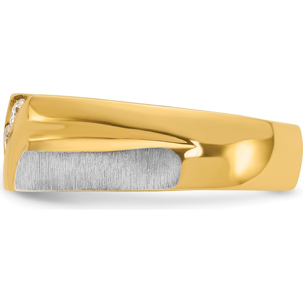 14K Two-Tone Men's Polished Satin Grooved 3-Stone Diamond Ring - 0.09 Carats Total Diamond Weight by IBGoodman