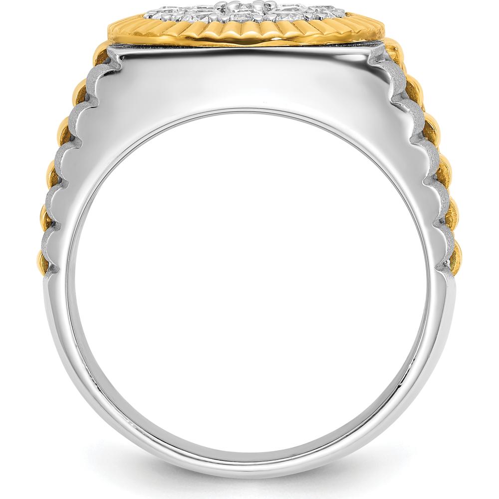 14K Two-Tone Men's Polished Satin Ribbed Round Cluster Ring with Diamonds - 0.75 Carats Total Diamond Weight by IBGoodman