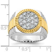 14K Two-Tone Men's Polished Satin Ribbed Round Cluster Ring with Diamonds - 0.75 Carats Total Diamond Weight by IBGoodman