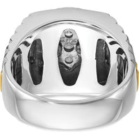 14K Two-Tone Men's Polished Satin Ribbed Round Cluster Ring with Diamonds - 0.75 Carats Total Diamond Weight by IBGoodman