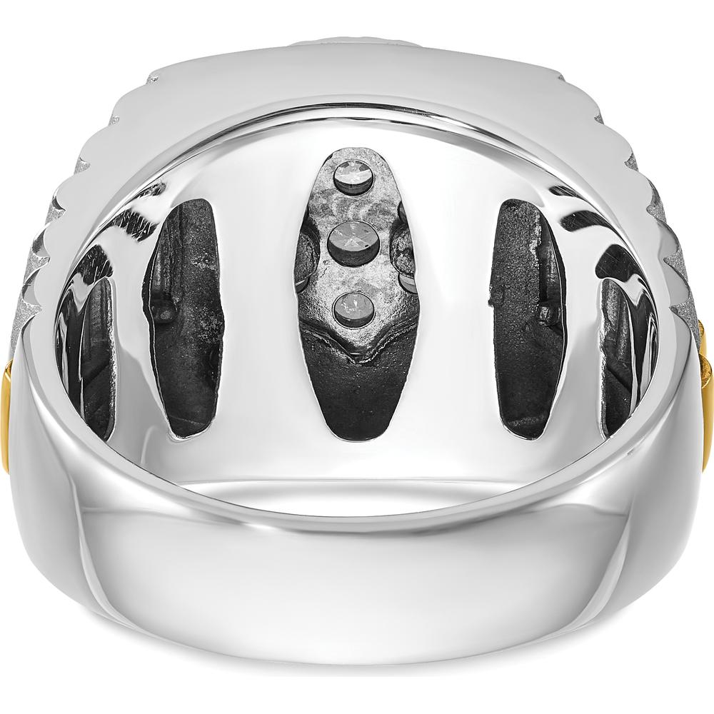 14K Two-Tone Men's Polished Satin Ribbed Round Cluster Ring with Diamonds - 0.75 Carats Total Diamond Weight by IBGoodman