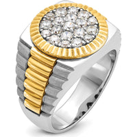 14K Two-Tone Men's Polished Satin Ribbed Round Cluster Ring with Diamonds - 0.75 Carats Total Diamond Weight by IBGoodman
