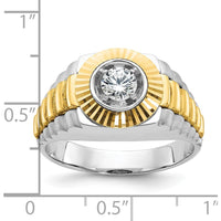 14K Two-Tone Men's Polished Satin Textured Diamond Ring - 0.409 Carats Total Diamond Weight by IBGoodman