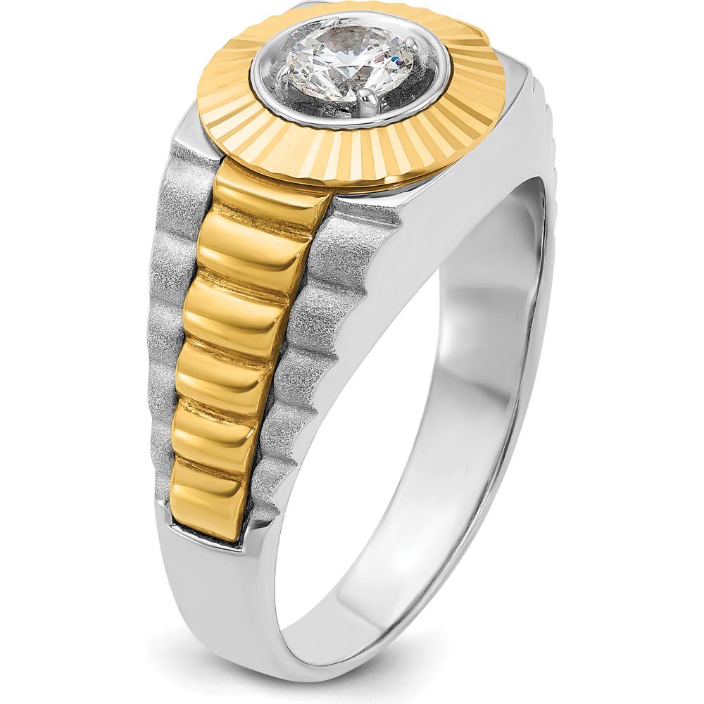 14K Two-Tone Men's Polished Satin Textured Diamond Ring - 0.409 Carats Total Diamond Weight by IBGoodman