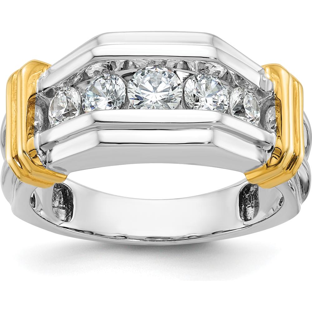14K Two-Tone Men's Ring Mounting with Grooved Texture and Polished Finish - 23.55mm Top Width by Oro Pregiato