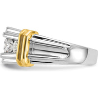 14K Two-Tone Men's Ring Mounting with Grooved Texture and Polished Finish - 23.55mm Top Width by Oro Pregiato