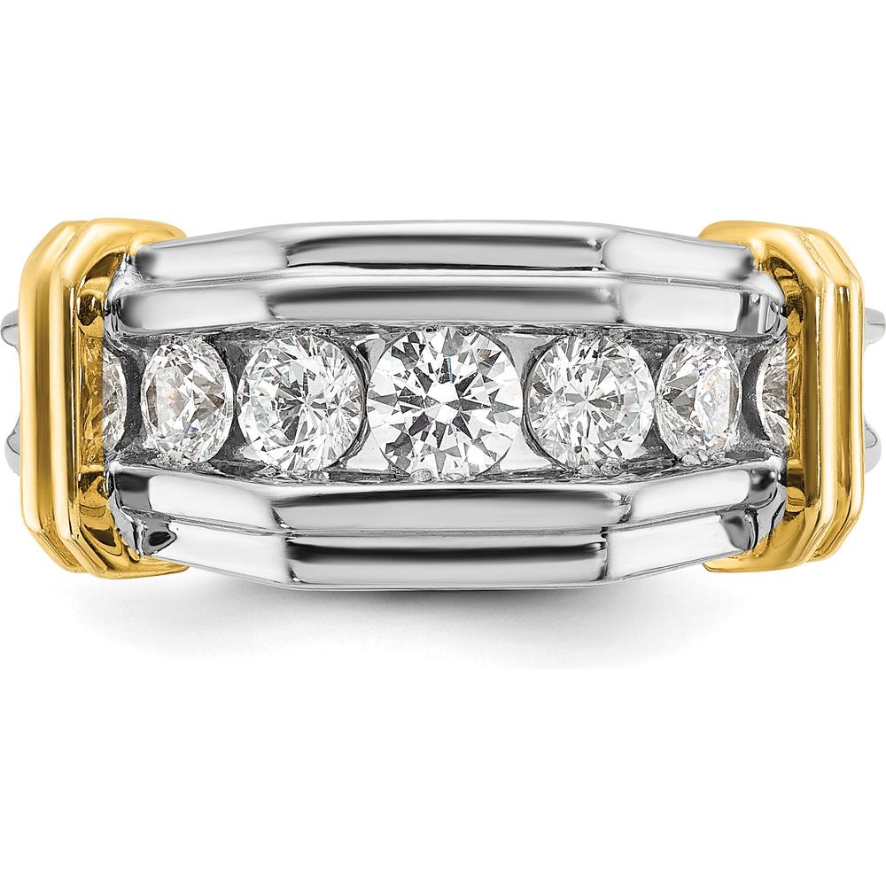 14K Two-Tone Men's Ring Mounting with Grooved Texture and Polished Finish - 23.55mm Top Width by Oro Pregiato