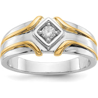 14K Two-Tone Men's Ring with 0.15 Carat Round Diamond in Square Setting by 0