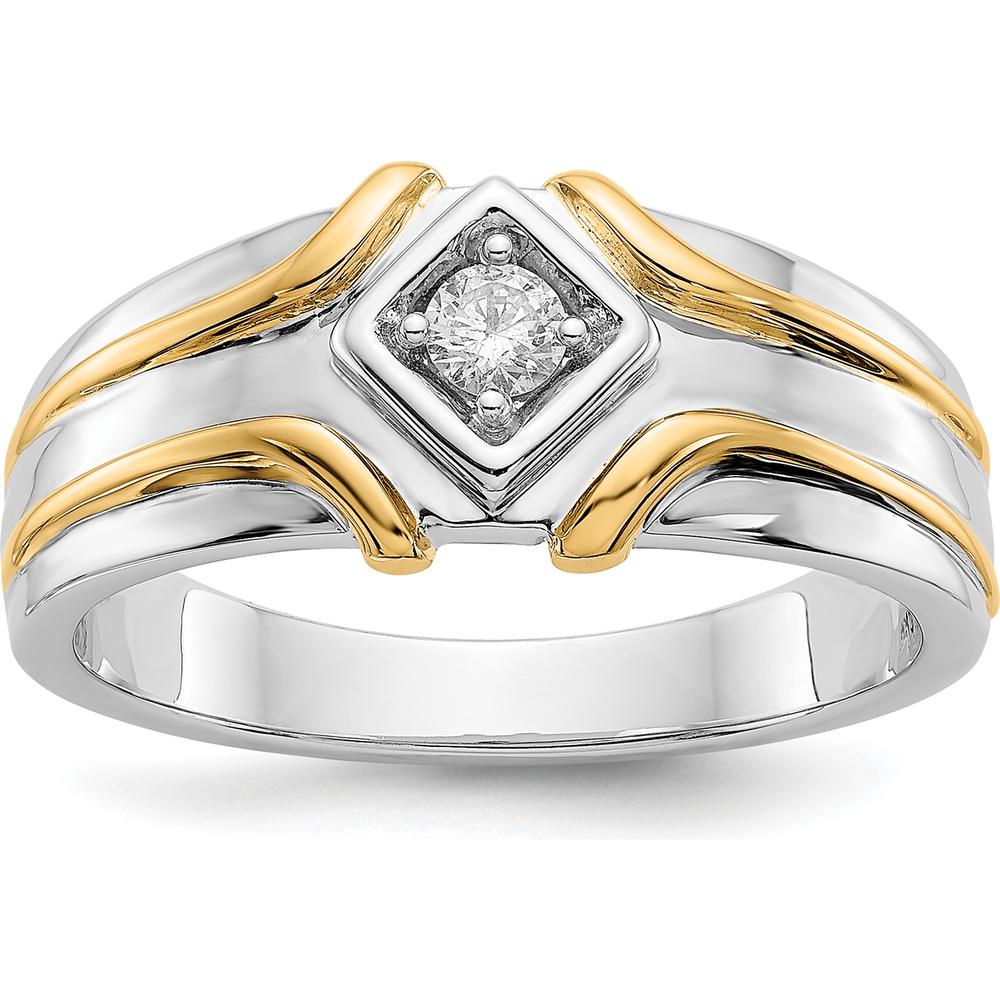 14K Two-Tone Men's Ring with 0.15 Carat Round Diamond in Square Setting by 0