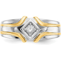 14K Two-Tone Men's Ring with 0.15 Carat Round Diamond in Square Setting by 0