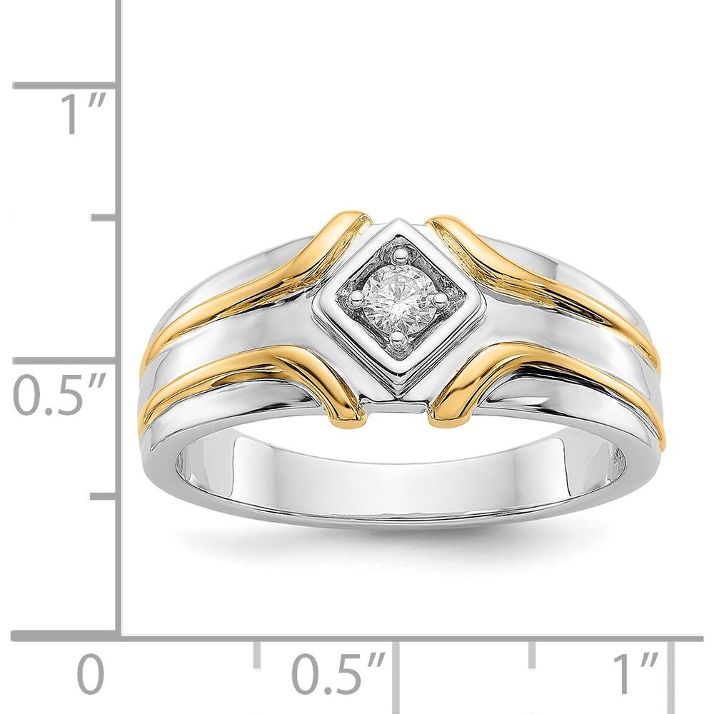 14K Two-Tone Men's Ring with 0.15 Carat Round Diamond in Square Setting by 0