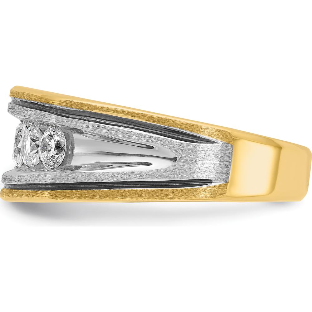 14K Two-Tone Men's Ring with 5 Round Diamonds - Polished Satin Grooved Design by IBGoodman