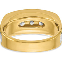 14K Two-Tone Men's Ring with 5 Round Diamonds - Polished Satin Grooved Design by IBGoodman