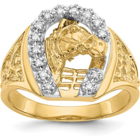 14K Two-Tone Men's Ring with Diamond-Accented Horse Head Design - 0.14 Carat Total Diamond Weight by IBGoodman