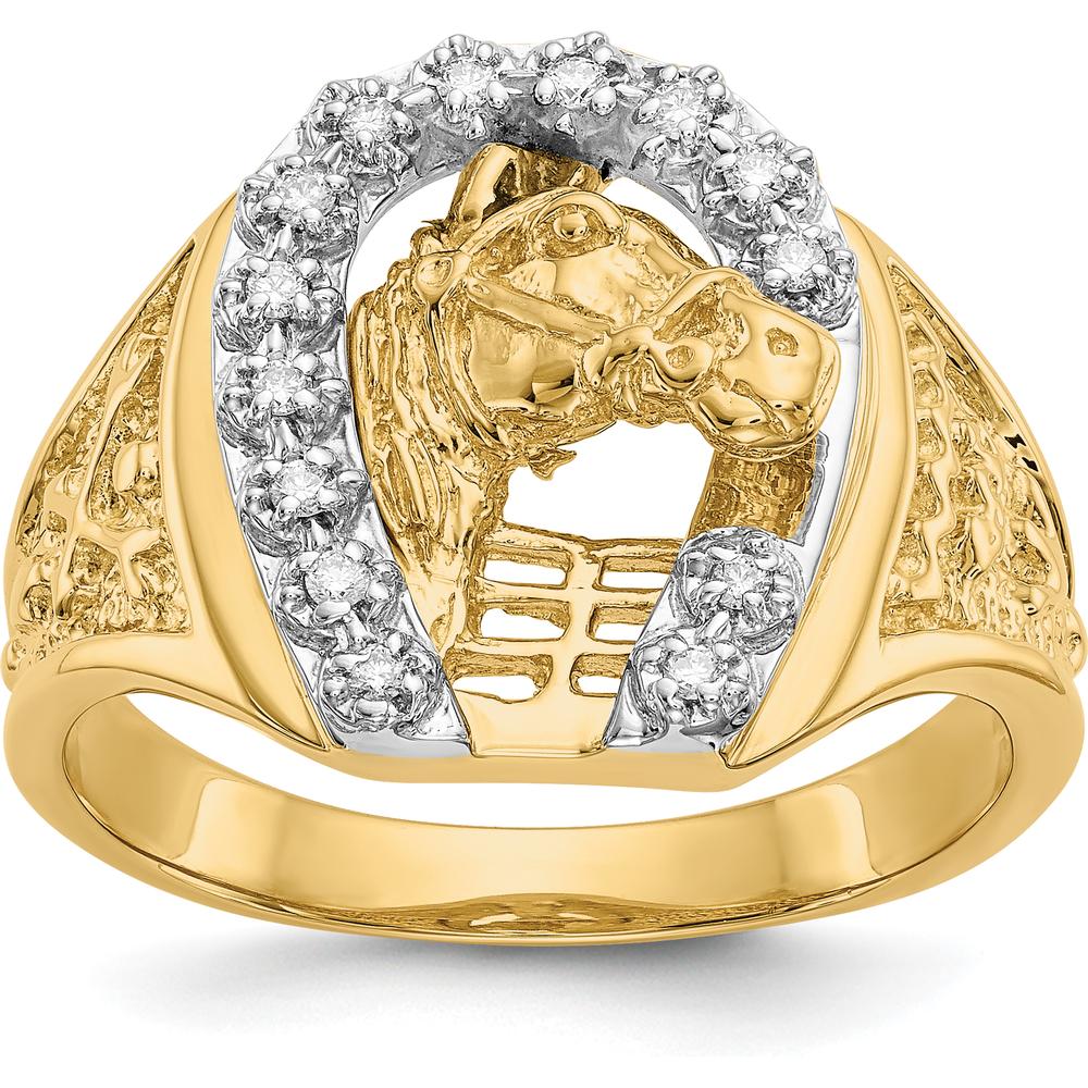 14K Two-Tone Men's Ring with Diamond-Accented Horse Head Design - 0.14 Carat Total Diamond Weight by IBGoodman