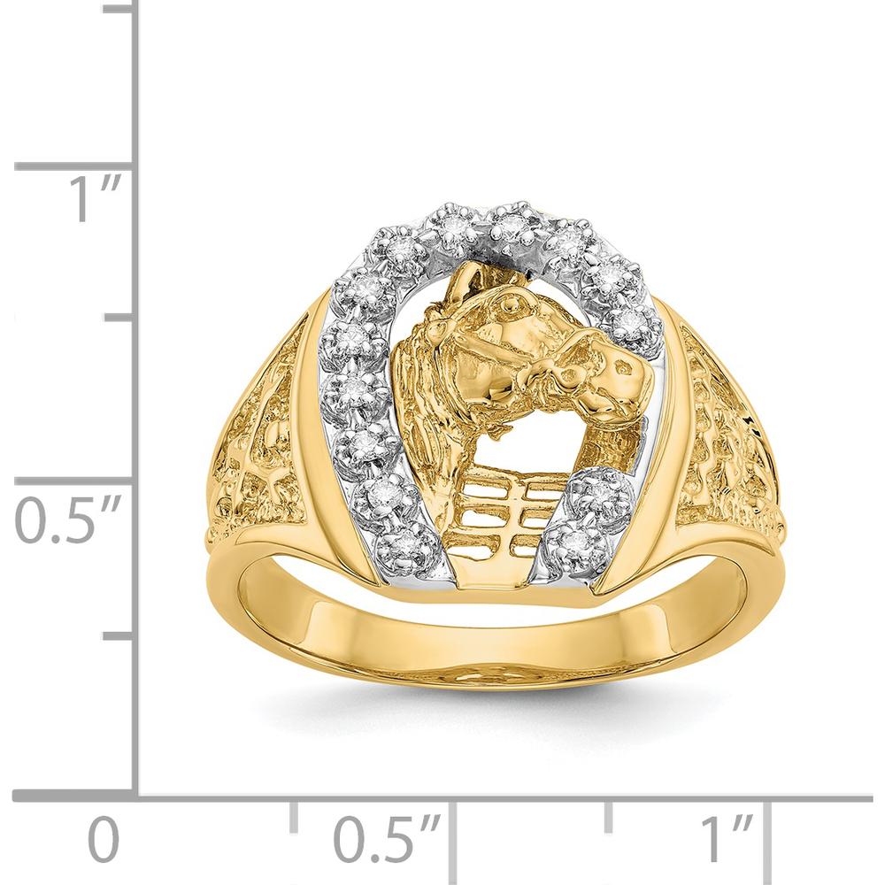 14K Two-Tone Men's Ring with Diamond-Accented Horse Head Design - 0.14 Carat Total Diamond Weight by IBGoodman