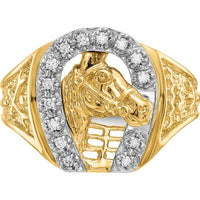 14K Two-Tone Men's Ring with Diamond-Accented Horse Head Design - 0.14 Carat Total Diamond Weight by IBGoodman