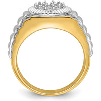 14K Two-Tone Men's Ring with Fancy Ridged Sides and Customizable Round Stone Mountings - 0.07 Carat Total Stone Weight by 0