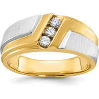 14K Two-Tone Men's Ring with Polished Satin and Grooved Detail by IBGoodman