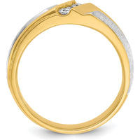 14K Two-Tone Men's Ring with Polished Satin and Grooved Detail by IBGoodman