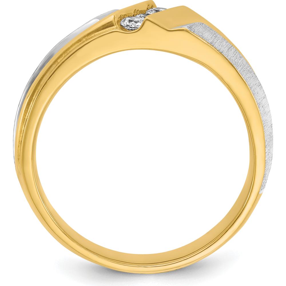 14K Two-Tone Men's Ring with Polished Satin and Grooved Detail by IBGoodman