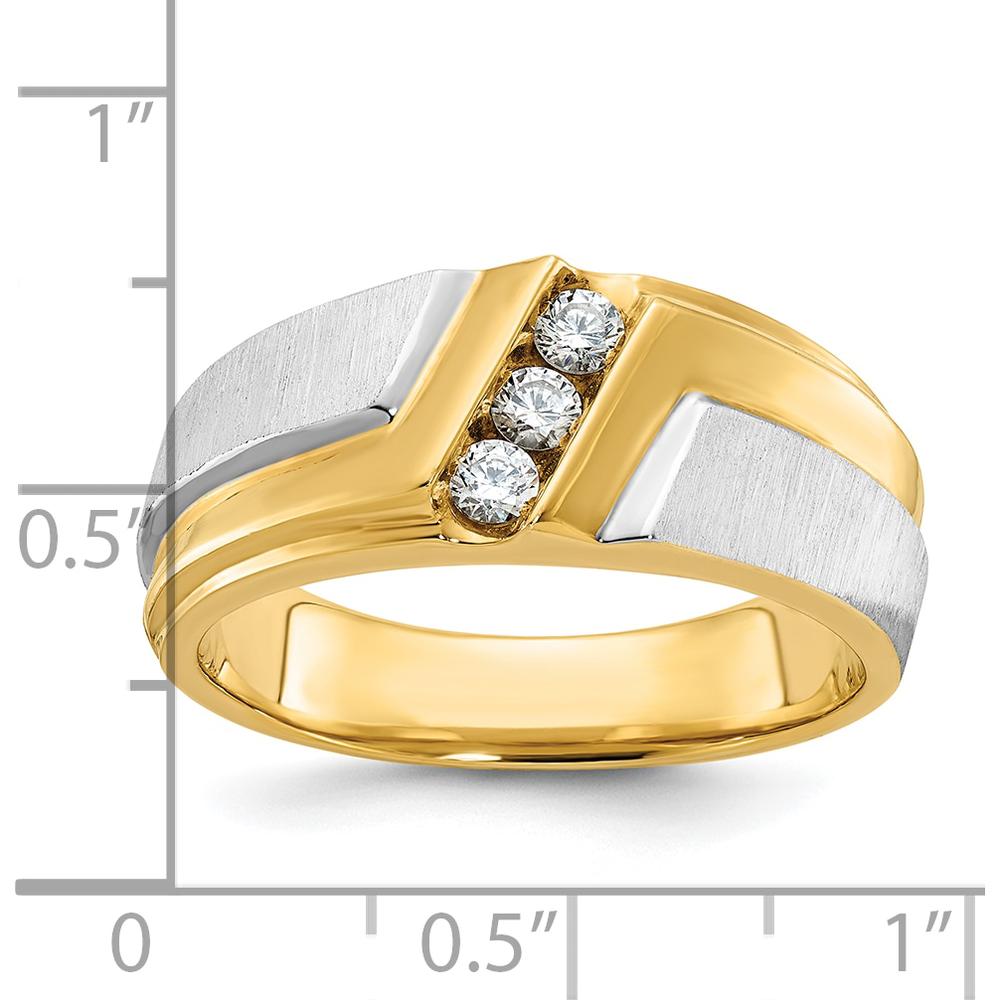 14K Two-Tone Men's Ring with Polished Satin and Grooved Detail by IBGoodman