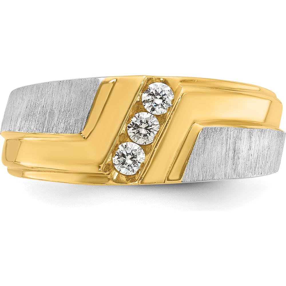 14K Two-Tone Men's Ring with Polished Satin and Grooved Detail by IBGoodman