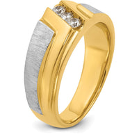 14K Two-Tone Men's Ring with Polished Satin and Grooved Detail by IBGoodman