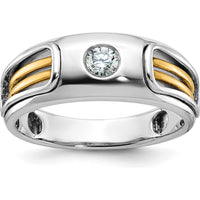 14K Two-Tone Men's Ring with Round Diamond and Cut-Out Design by IBGoodman