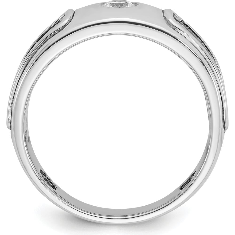 14K Two-Tone Men's Ring with Round Diamond and Cut-Out Design by IBGoodman