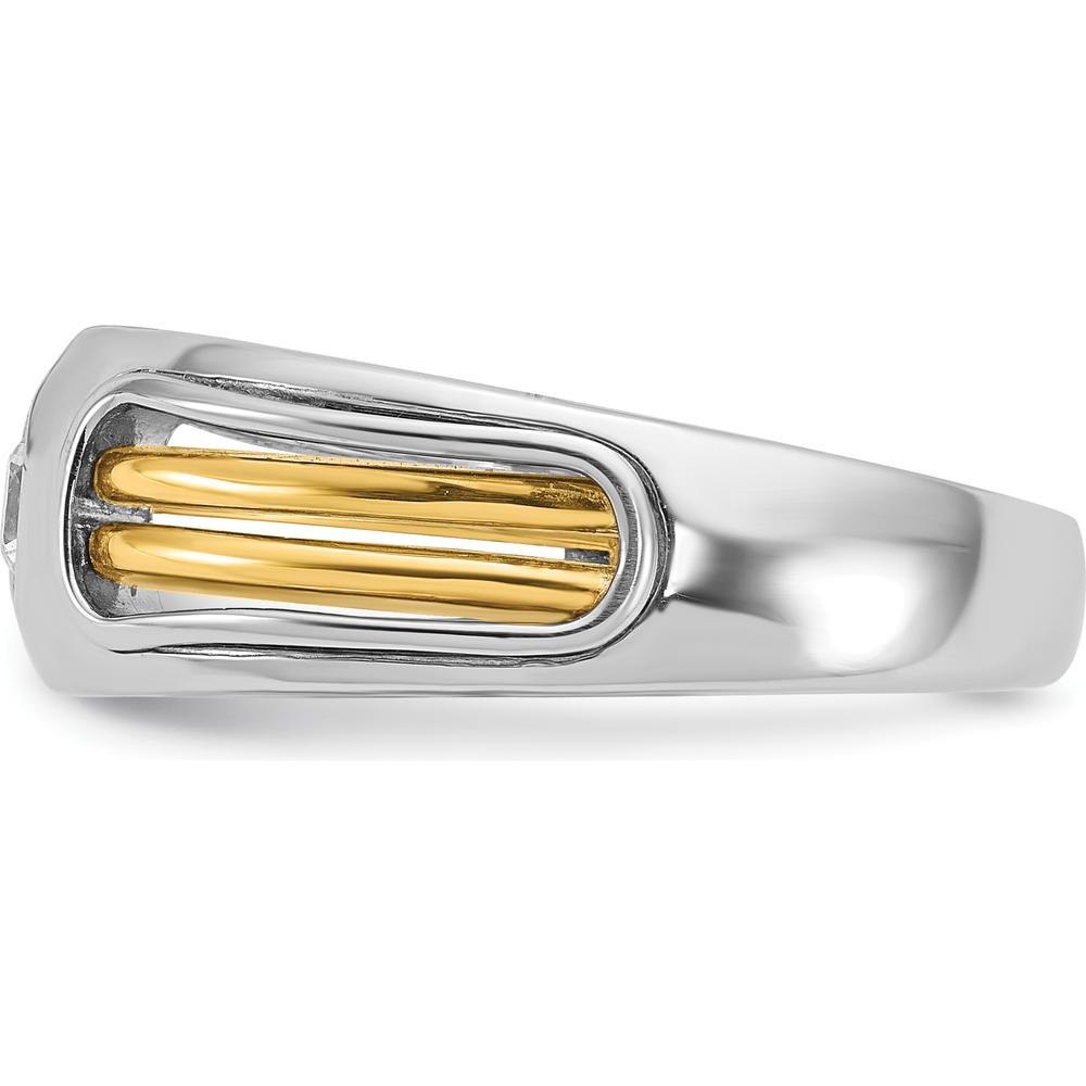 14K Two-Tone Men's Ring with Round Diamond and Cut-Out Design by IBGoodman