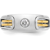 14K Two-Tone Men's Ring with Round Diamond and Cut-Out Design by IBGoodman