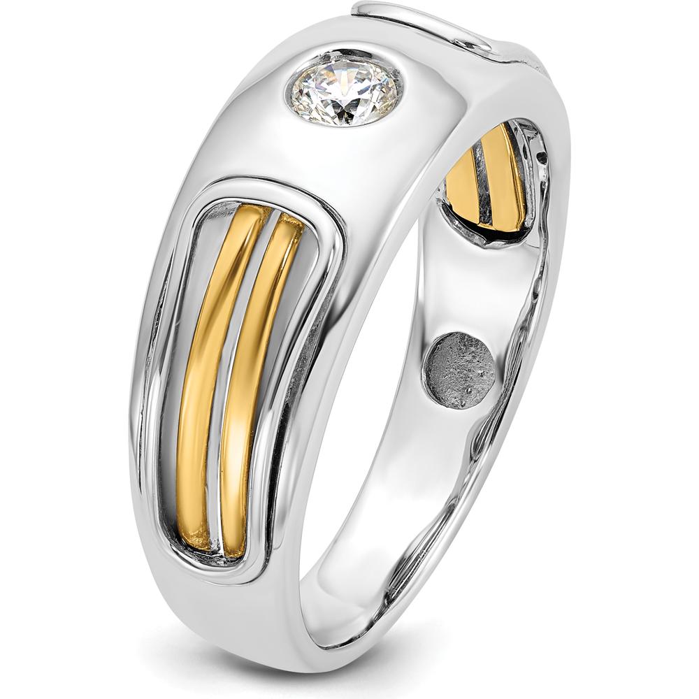 14K Two-Tone Men's Ring with Round Diamond and Cut-Out Design by IBGoodman