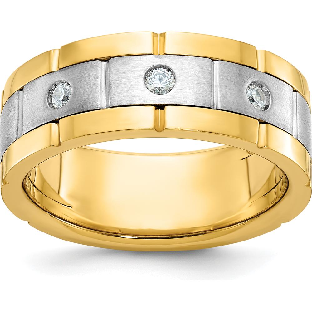 14K Two-Tone Men's Ring with Three-Prong Set Diamonds - Customizable Mounting by Oro Pregiato