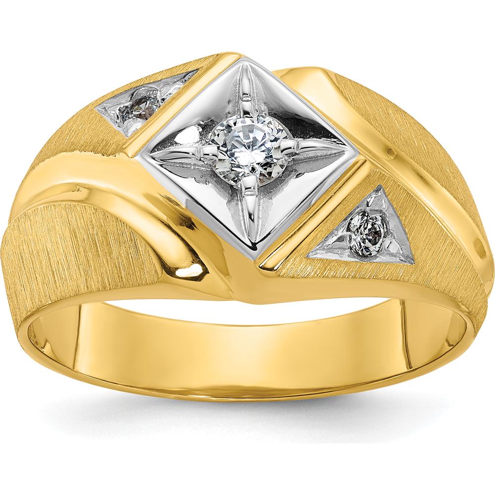 14K Two-Tone Men's Satin Diamond Complete Ring with Round Diamonds - 0.281 Carats Total Diamond Weight by IBGoodman