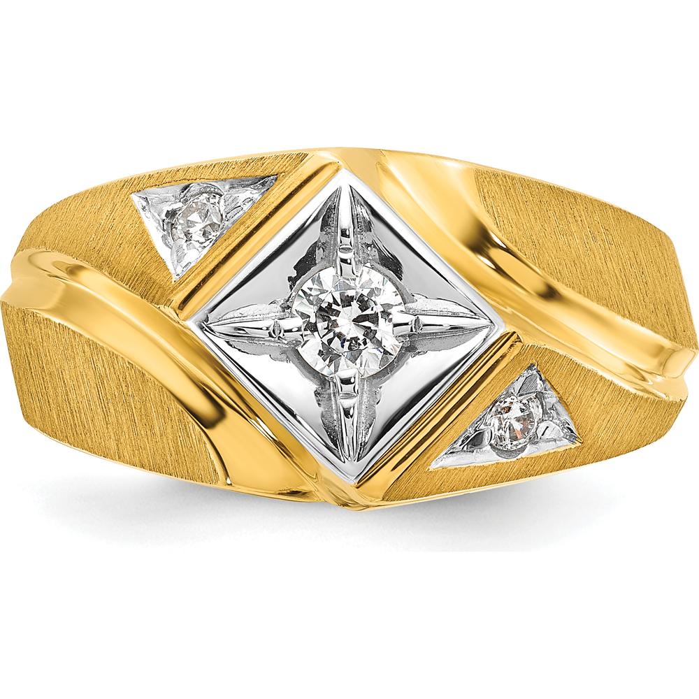 14K Two-Tone Men's Satin Diamond Complete Ring with Round Diamonds - 0.281 Carats Total Diamond Weight by IBGoodman